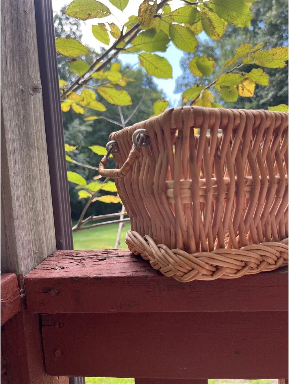 Vintage Wilco Imports Square Wicker Basket NWT Deadstock Boho Storage Handles